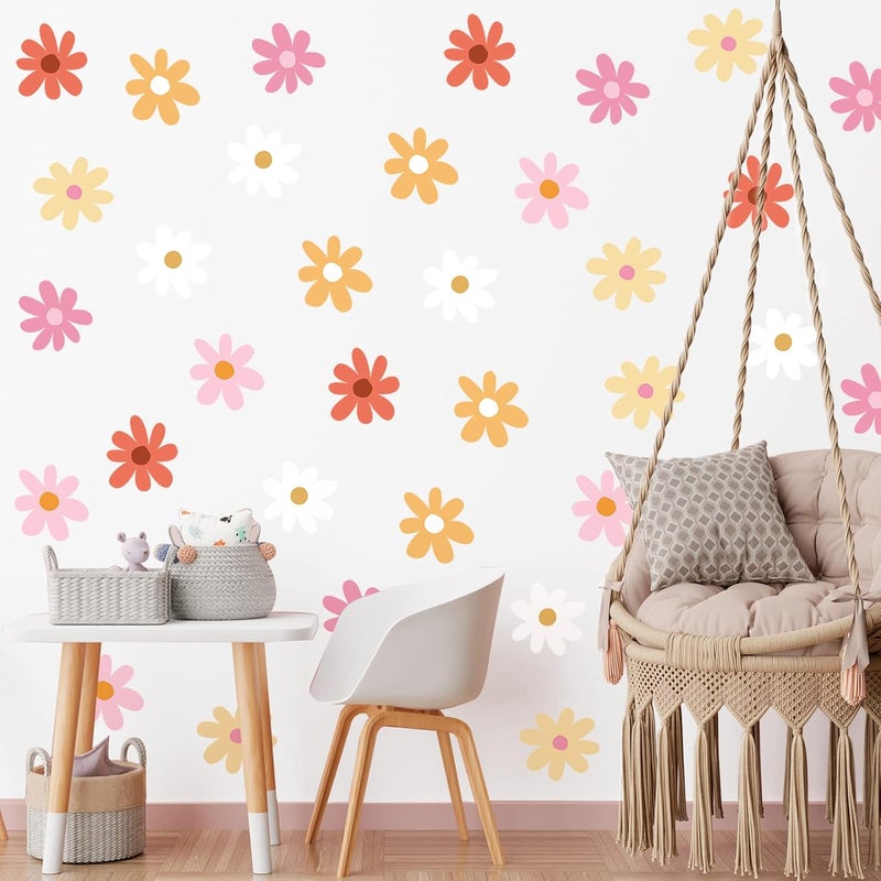 BBTO Daisy Wall Decal Flower Vinyl Wall Floral Decals Peel and Stick Daisy Stickers for Kids Nursery Art Bedroom Living Room(Pink, White, Orange) - Image 3